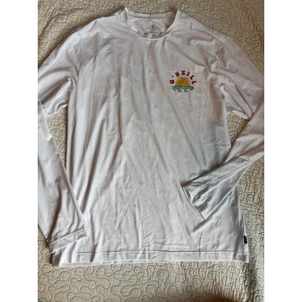 O'Neill Mens Long Sleeve UPF 50+ Sun Shirt White Graphic Rash Guard Large NWOT